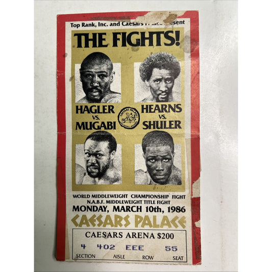 Vintage 1986 Boxing Ticket Stub Hagler vs Mugabi & Hearns vs Shuler Caesars