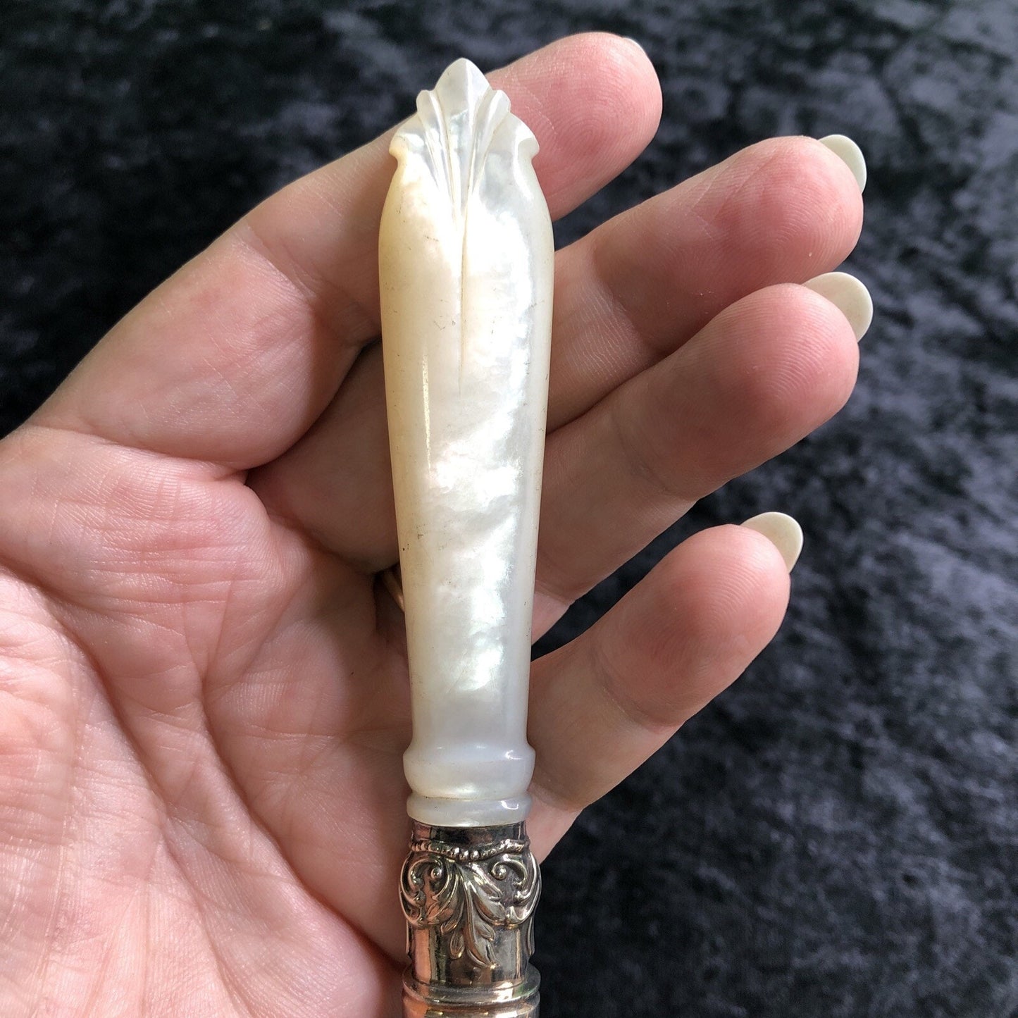 Vintage Dessert Knife with Mother of Pearl Handle Hallmarked 10” Long