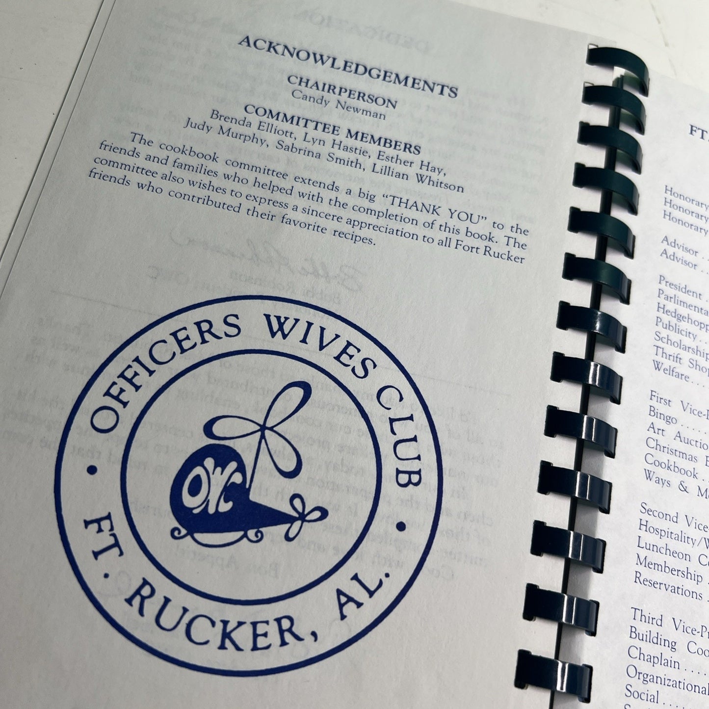 Cookbook A Collection Of Friends And Recipes Officers Wives’ Club Fort Rucker AL