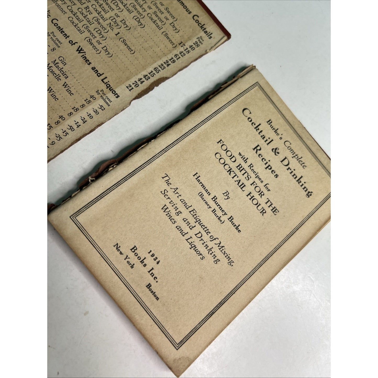 1st ED 1934 BURKE’S Complete Cocktail & Drinking Recipes Harman Burney Burke