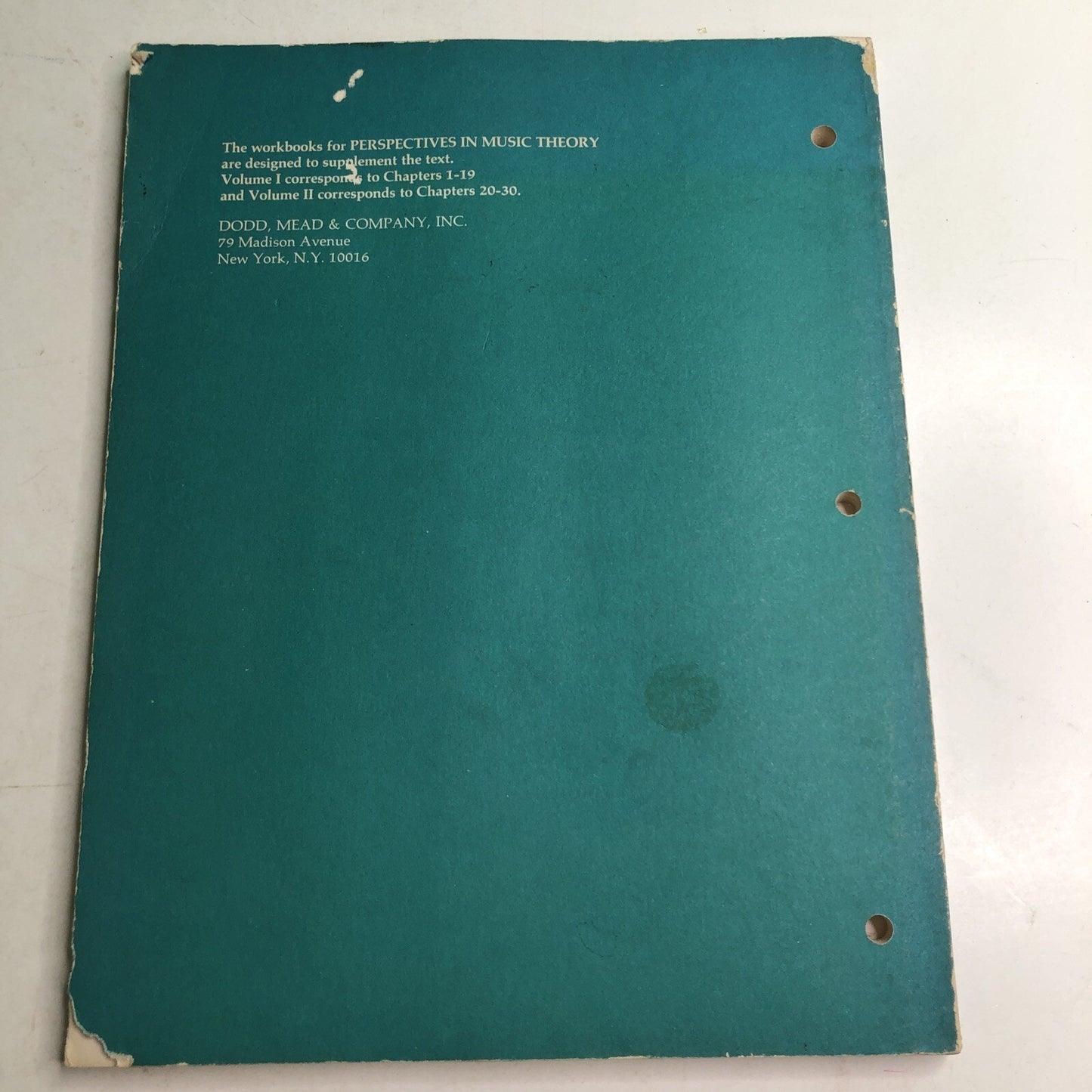 PAUL COOPER'S Workbook for Perspectives in Music Theory: Volume 2 PB 1976