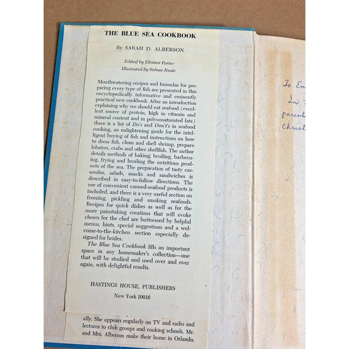 Rare Signed 1968 The Blue Sea Cookbook- Sarah D. Alberson 1st Ed. Enterprise AL