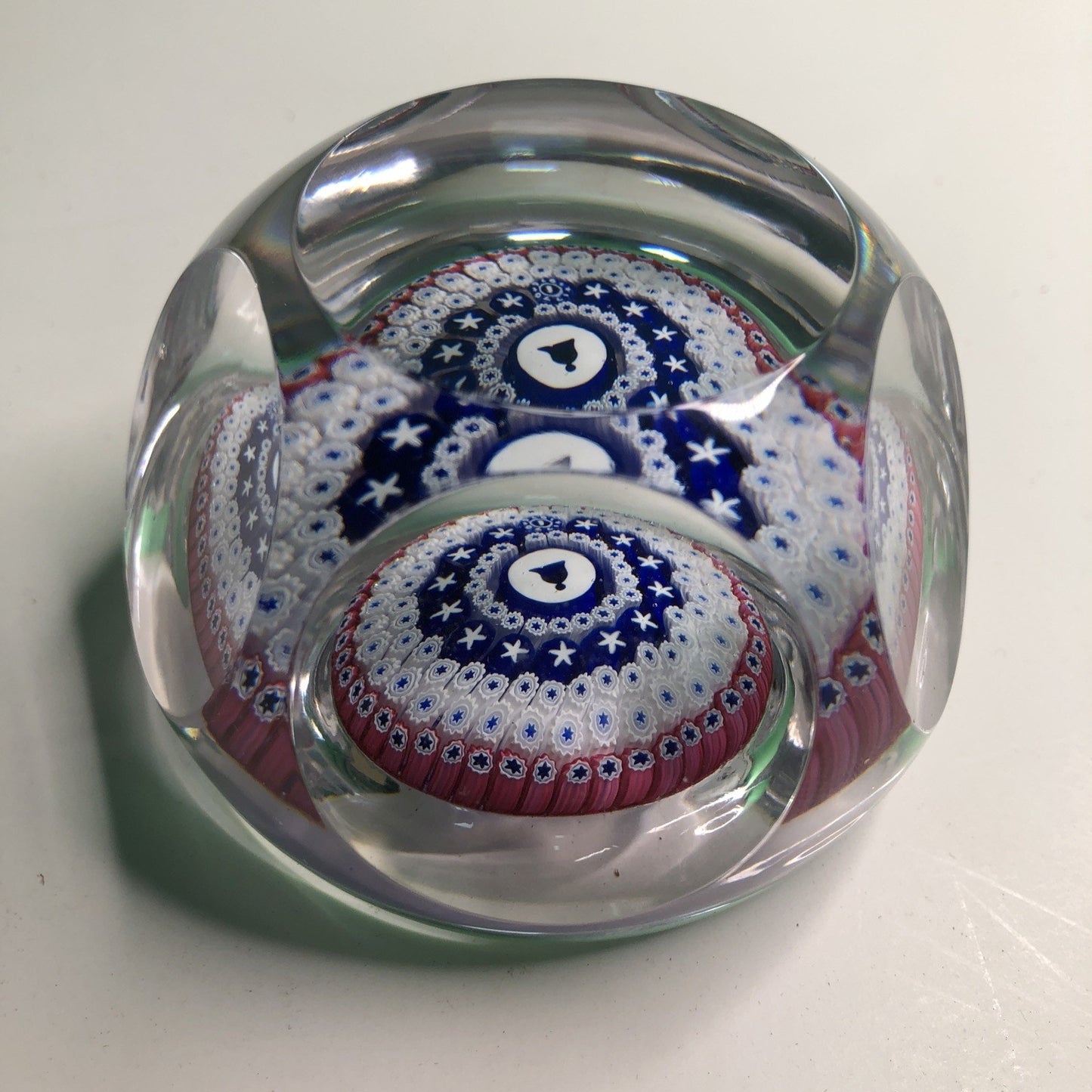 Vintage Whitefriars Glass Millefiori Concentric Cane Faceted Paperweight