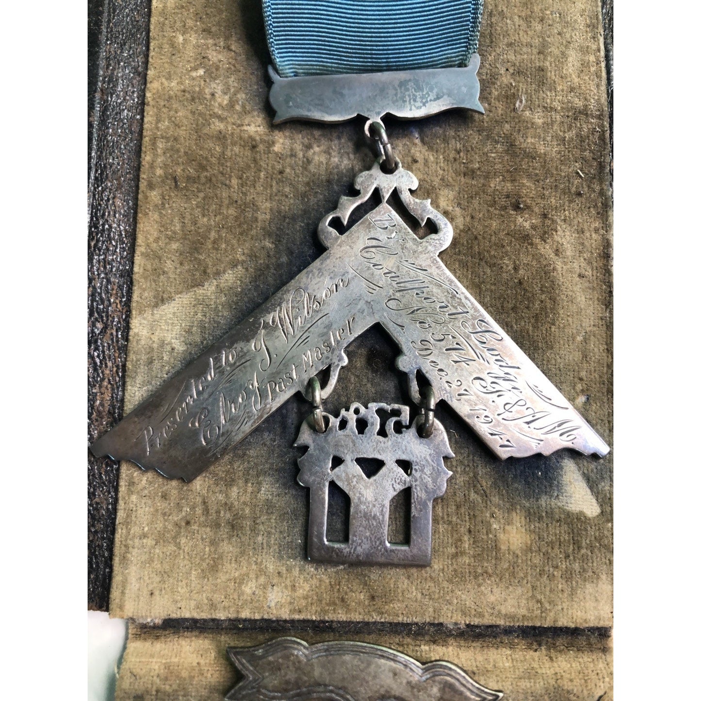 Masonic Past Master Emblem of Office 1947 Coalport Lodge No. 574 Ribbon Bar