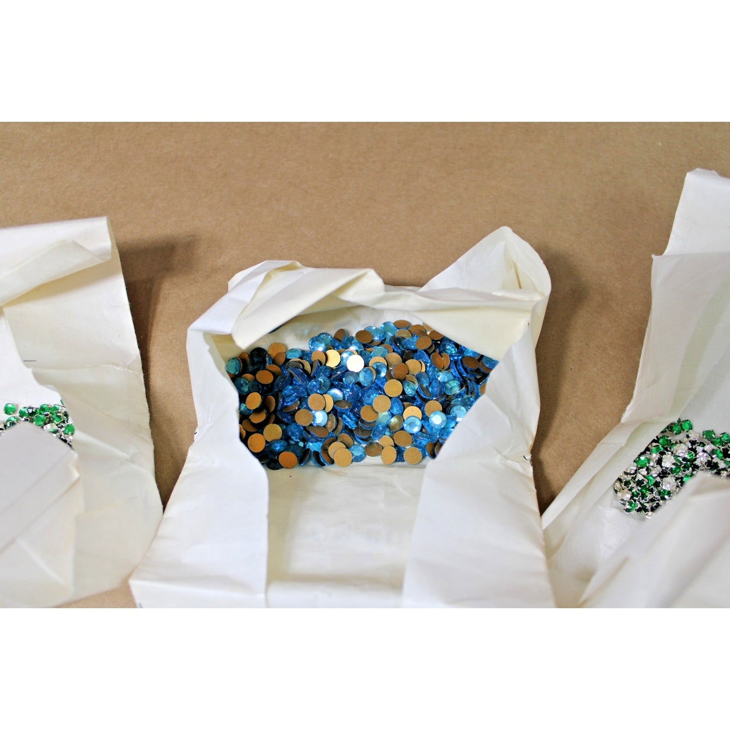 1/2 lb. Beads/ Rhinestones Aqua and Emerald Green, NOS, Czech & West German