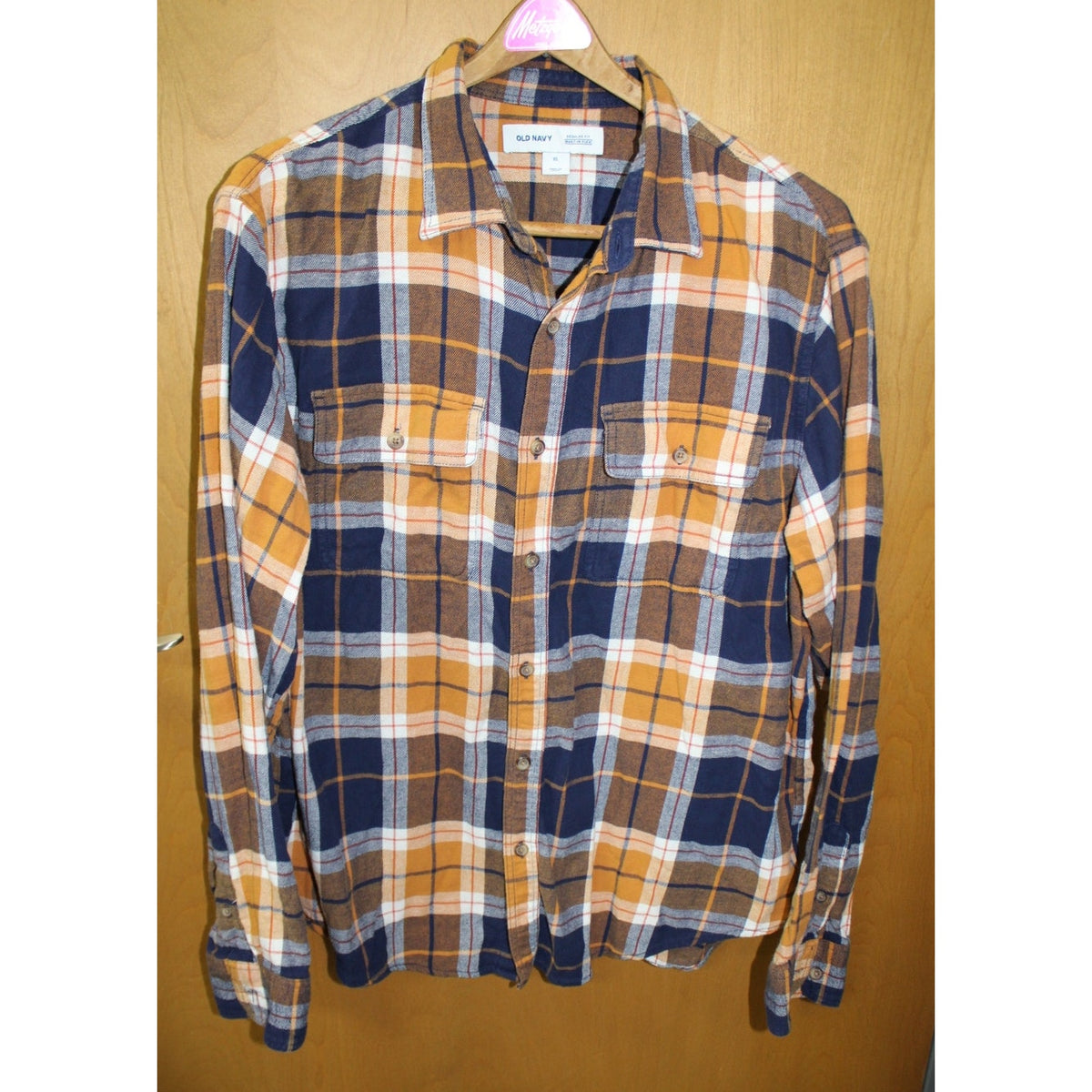 Orange Navy Blue Auburn University Colors Old Navy Men's XL Plaid Flannel Shirt