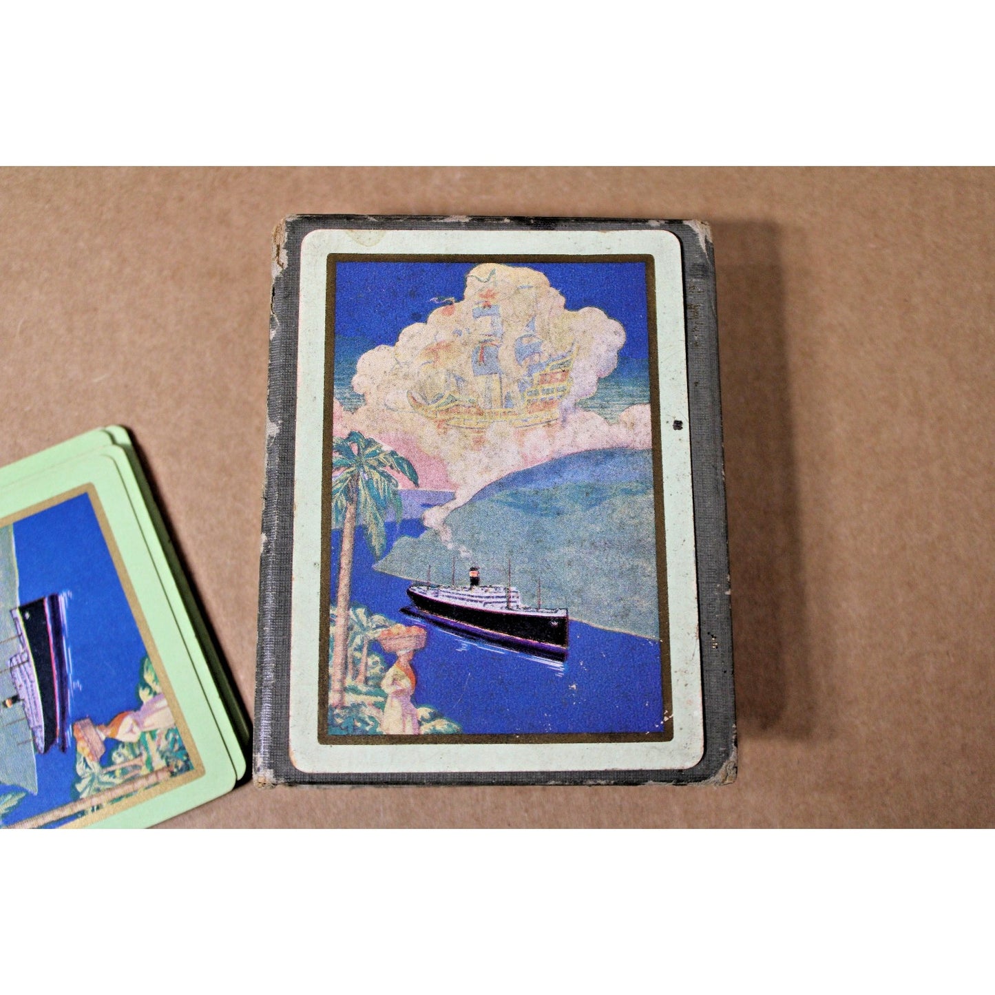 Antique 1920 Panama Canal Souvenir Playing Cards Gold Edges Complete Deck