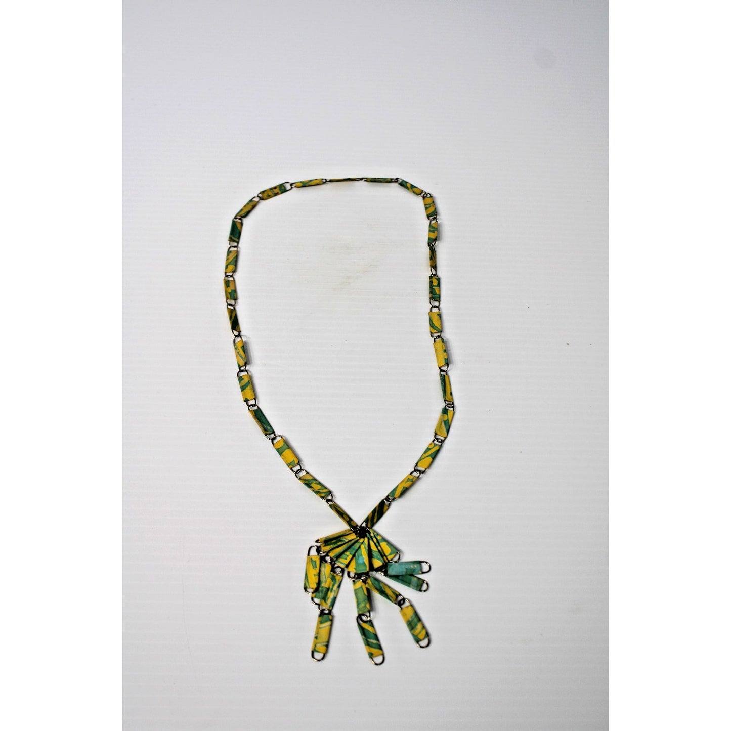 Vintage 1960s Paper Clip Necklace w/ Tassel Pendant 30" Long, Handmade Retro MCM