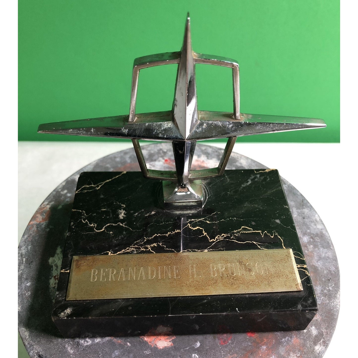 Vintage Lincoln Star Hood Ornament Emblem LINCOLN CONTINENTAL Marble Base