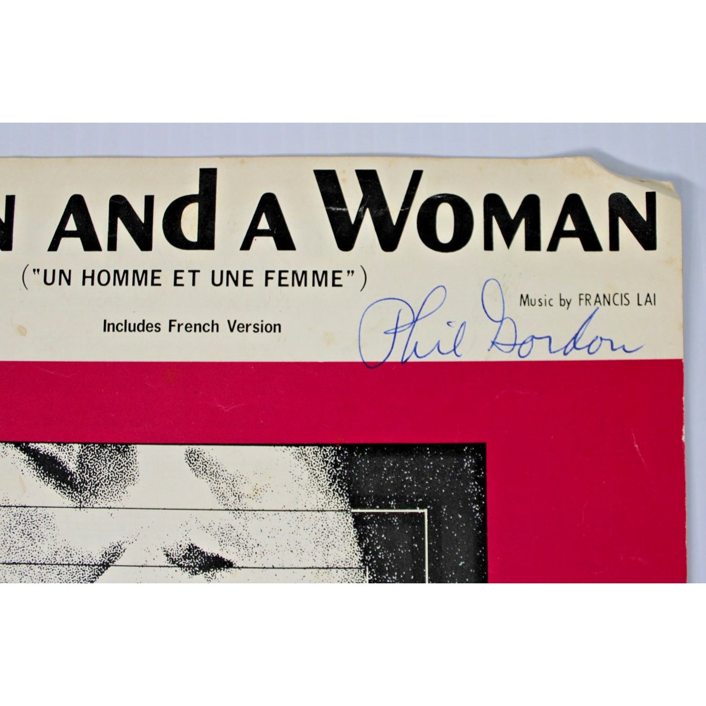 Autographed Vintage Sheet Music: A Man And A Woman, 1966, Phil Gordon