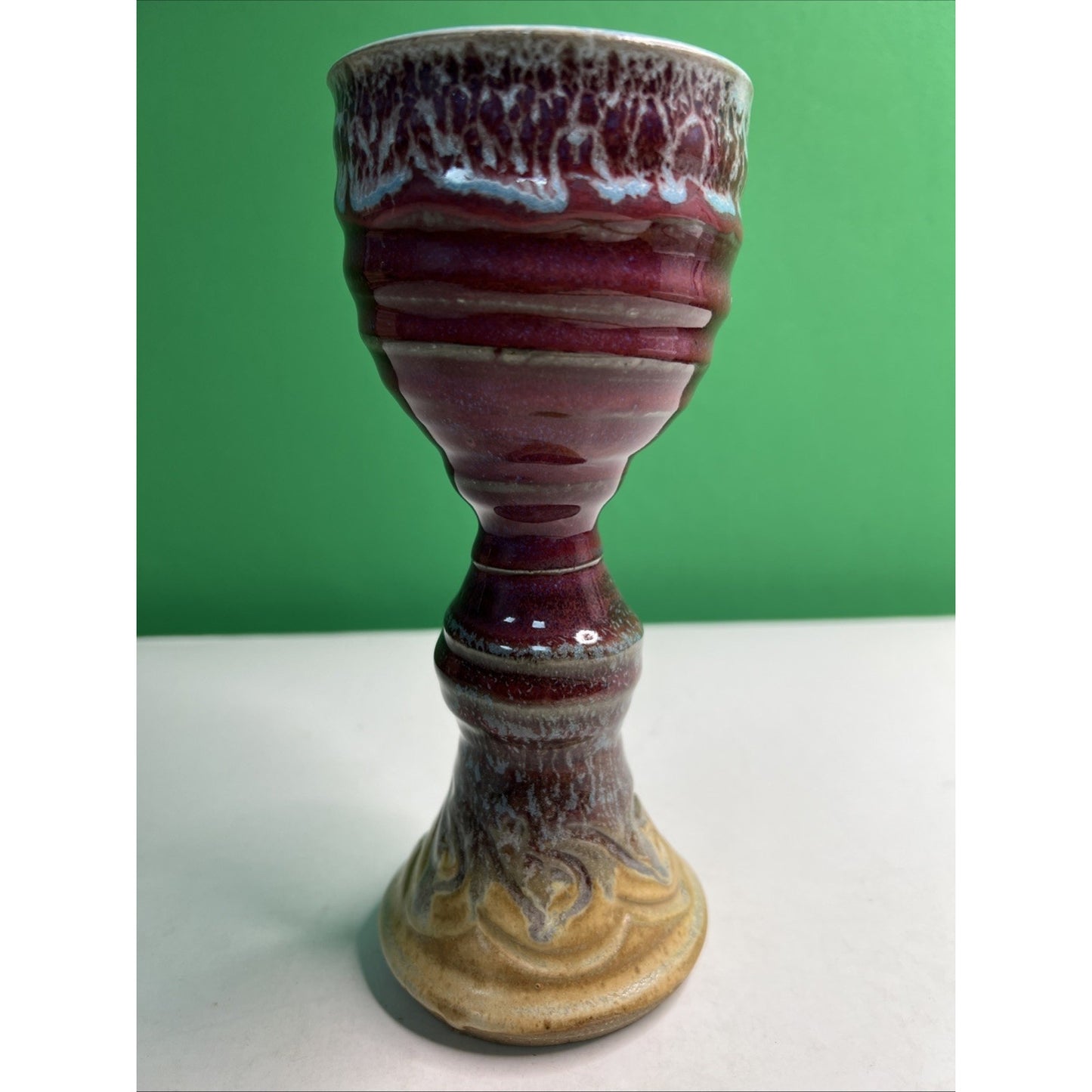 Mid Century Studio Art Pottery Goblet Chalice Cup Vase Signed Glazed Stoneware