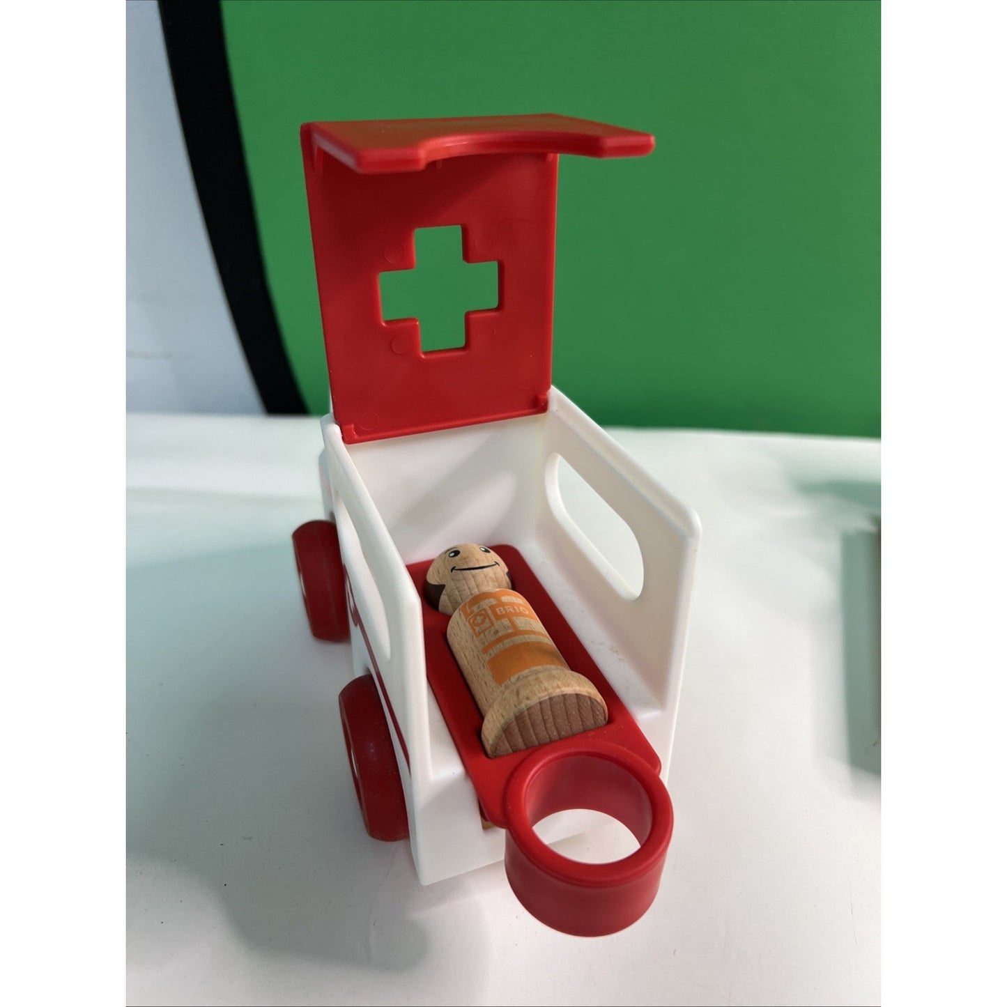 Brio Plastic Red and White Emergency Ambulance Toy Vehicle With Wooden Figures