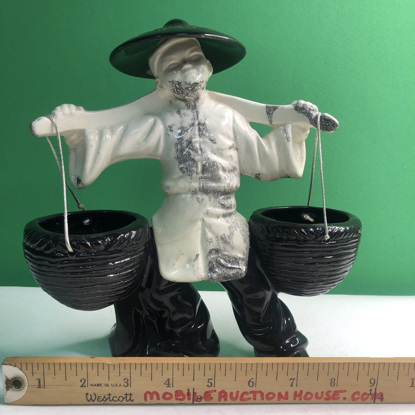 Vintage Ceramic Planter Young Asian Male Water Carrier Traditional Attire