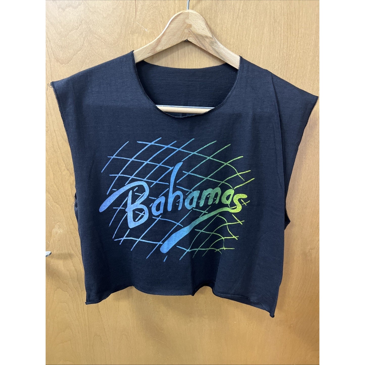 Bahamas Cut Off Sleeveless Shirt Vintage 80s 90s Serged Edge Size XL