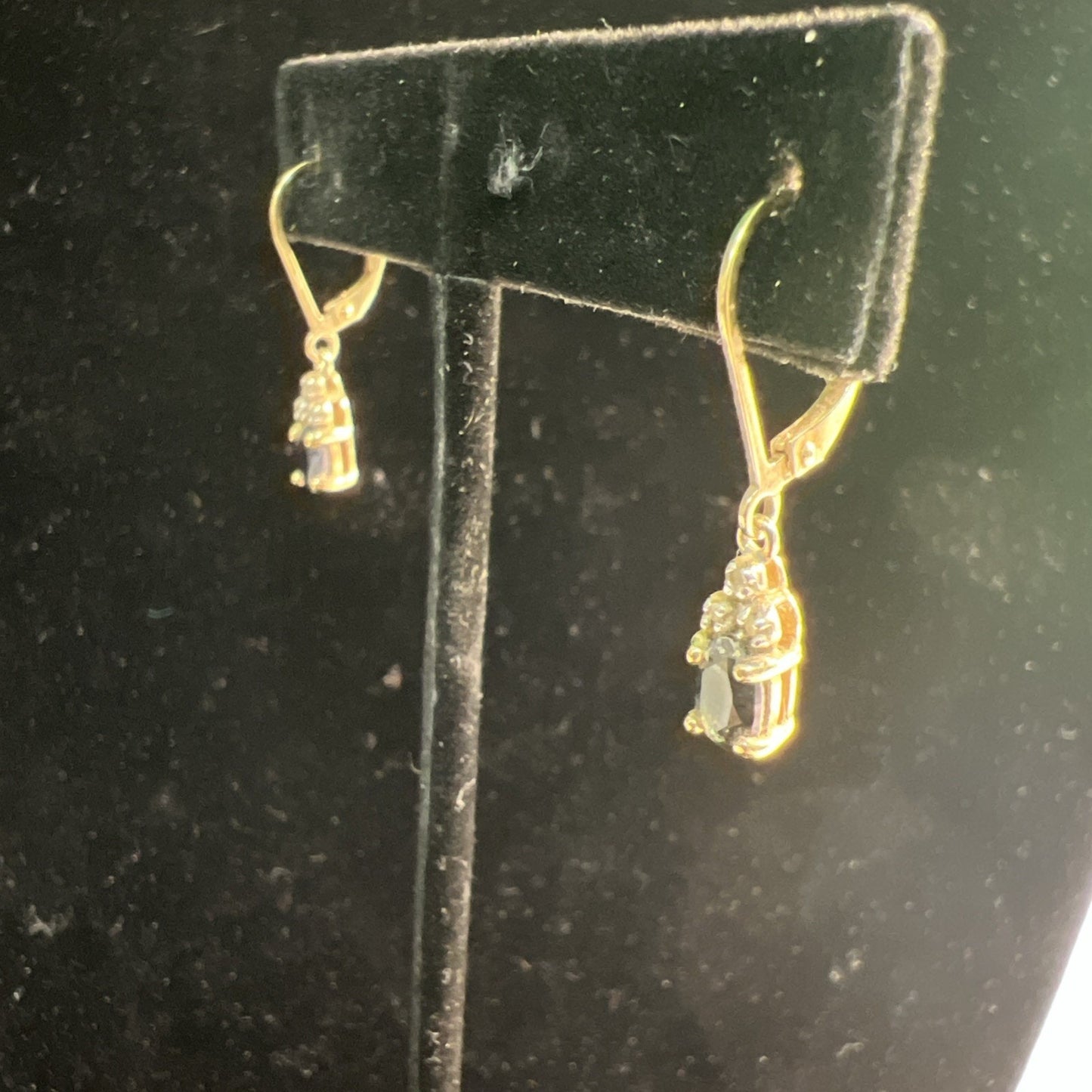 Vintage Gold Vermeil Over 925 Sterling Silver Dangle Drop Earrings Blue Stone