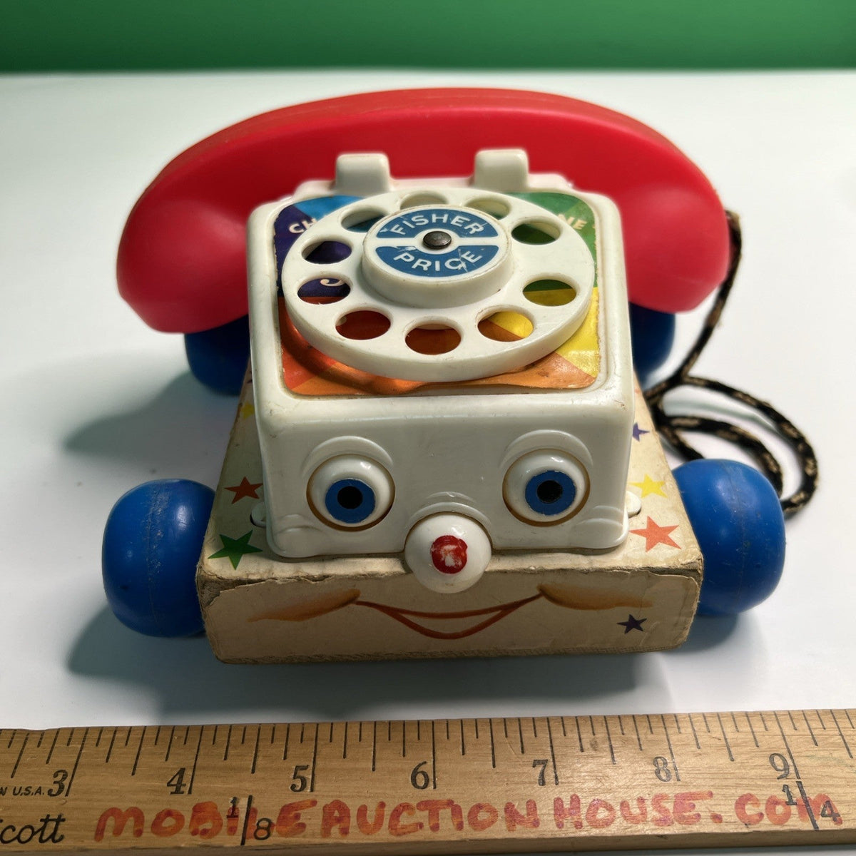 Vintage 1961 Fisher Price Chatter Phone Rotary Telephone Pull Toy #747
