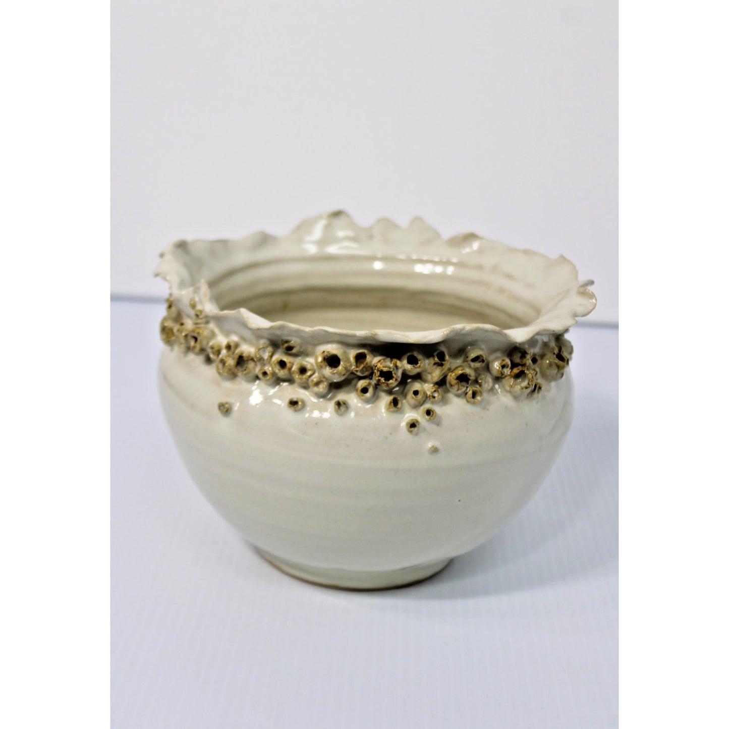 Art Studio Pottery Barnacle Bowl, Coastal Seaside Centerpiece Decor, 6"H x 8"W