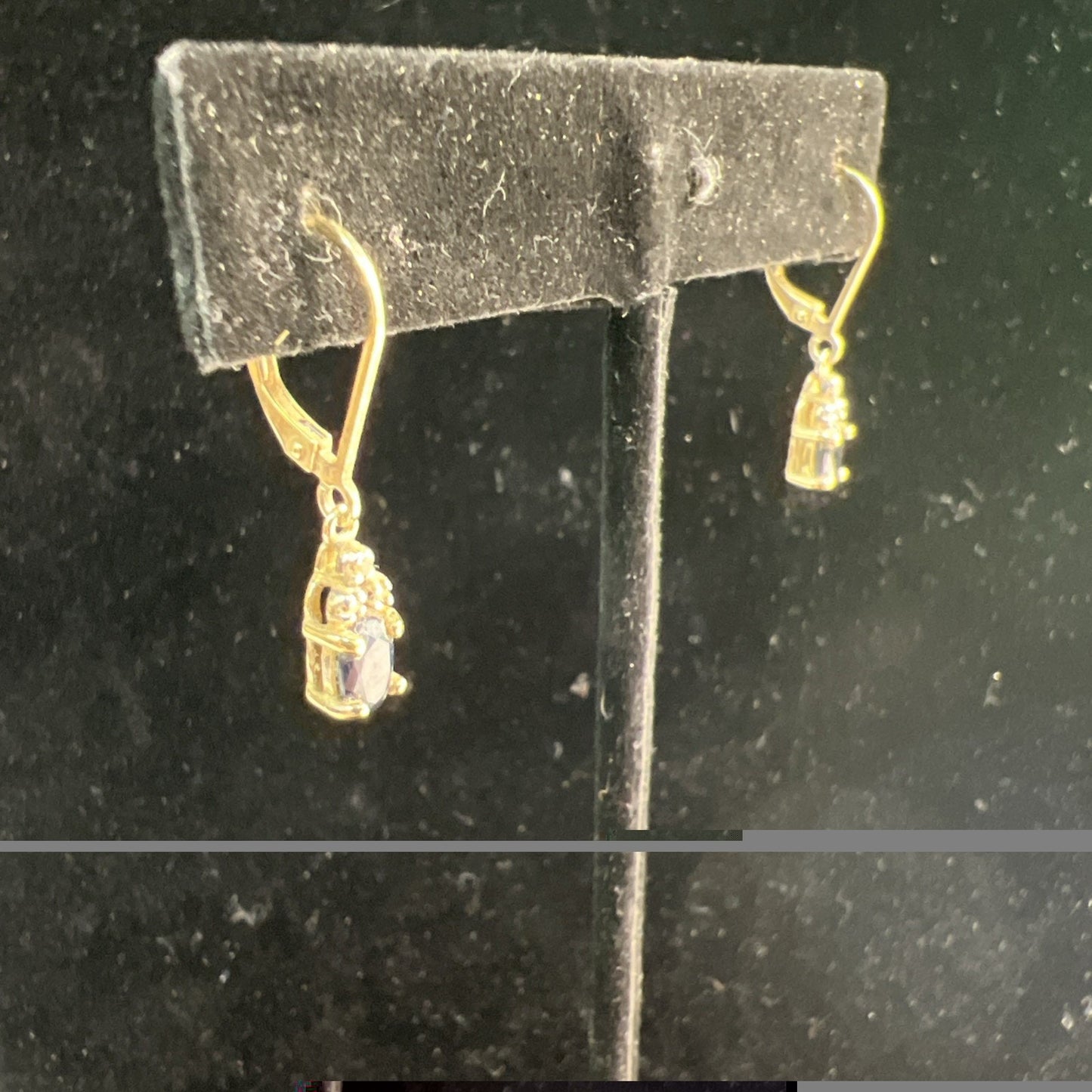 Vintage Gold Vermeil Over 925 Sterling Silver Dangle Drop Earrings Blue Stone