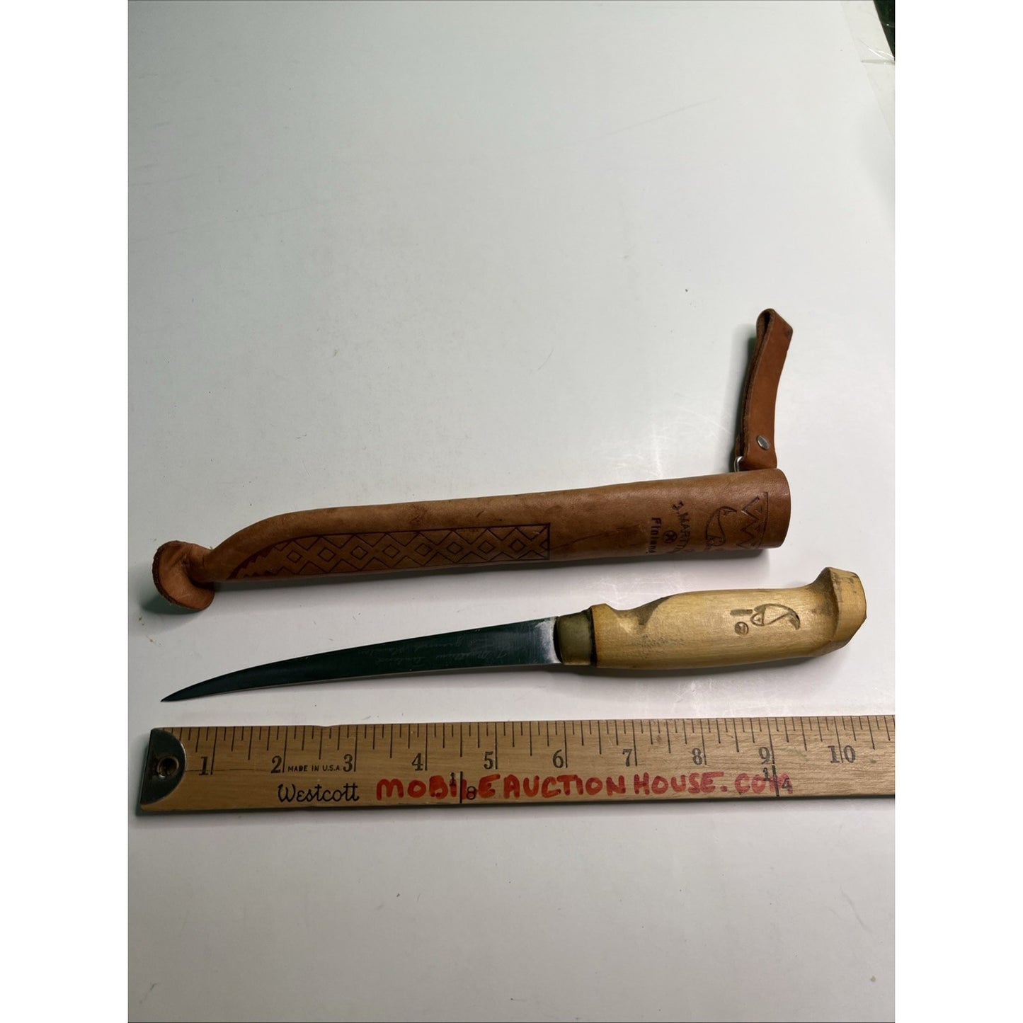 Vintage J Marttiini Rapala Finland Fillet Knife Hand Ground Stainless + Sheath