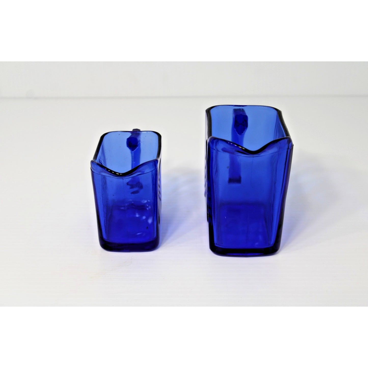 Vintage 1930s Hazel Atla Cobalt Glass, Blue Art Deco Milk & Creamer Chevron Set