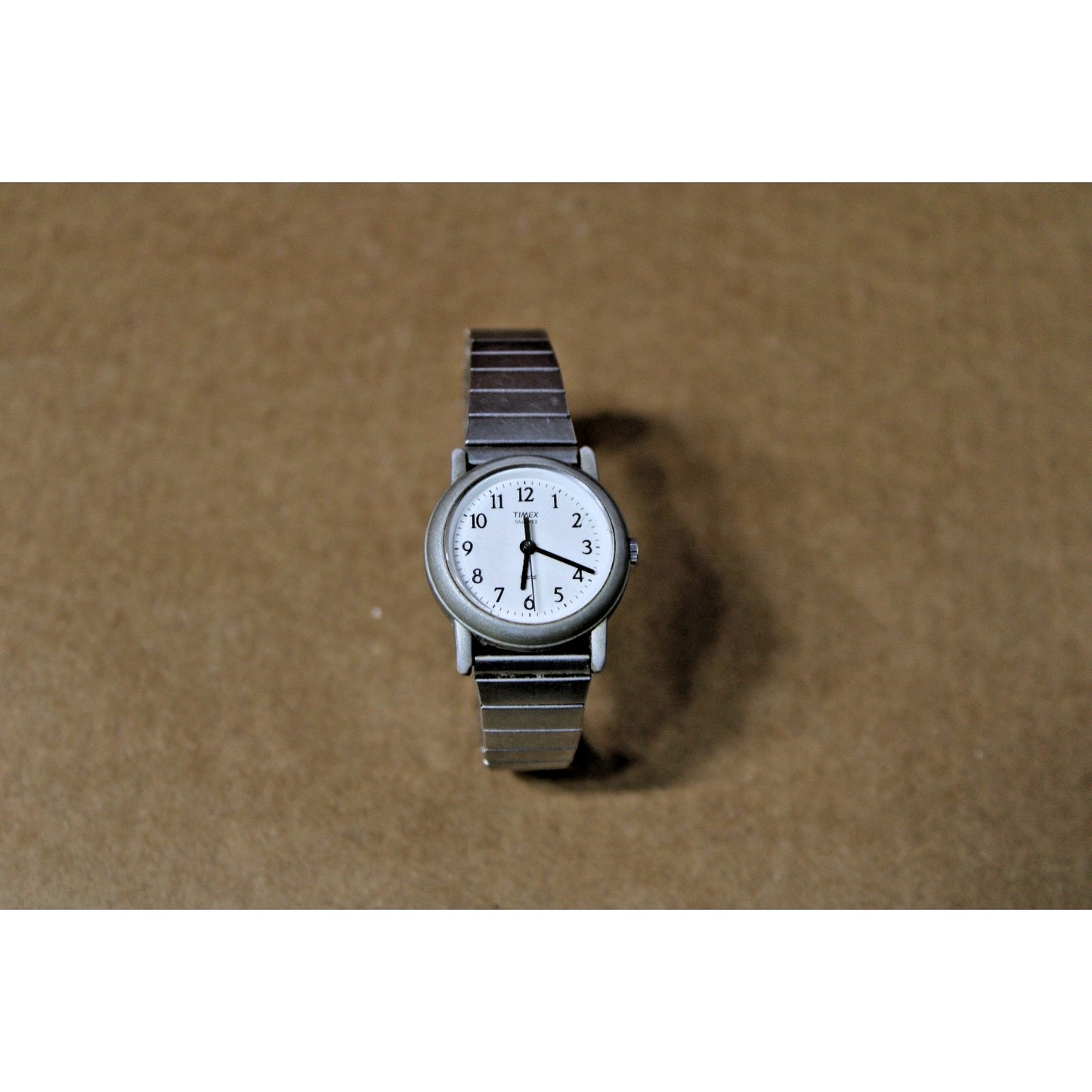 Vintage Clean Timex Woman's Watch White Dial Silver Tone Band Quartz