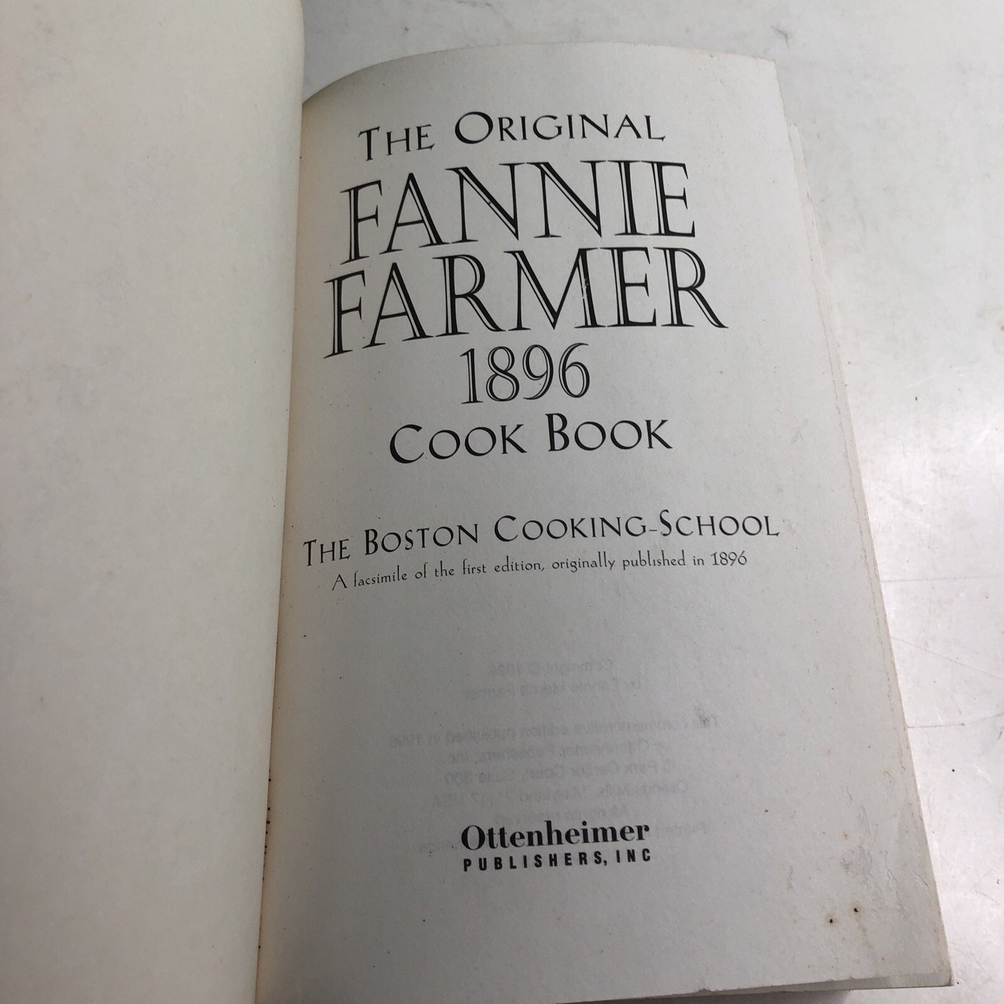 Fannie Farmer 1896 Cook Book Commemorative Edition 1996 Boston Cooking School