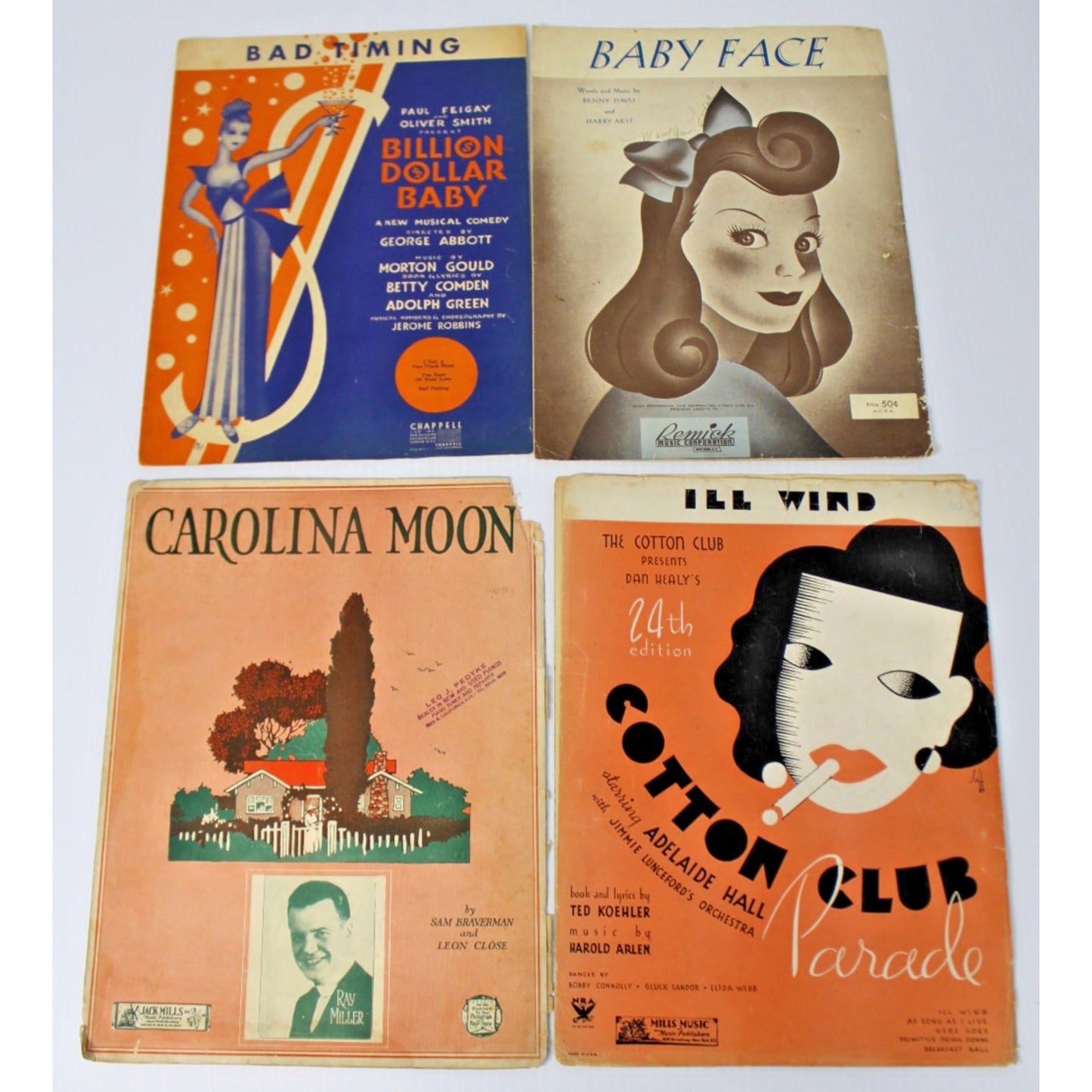 Vintage 1920s-1940s Sheet Music- Cotton Club, Billion Dollar Baby, Baby Face