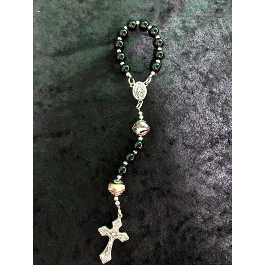 Small Auto Pocket Rosary Glass Beads Italian Charm Cross 7” Long