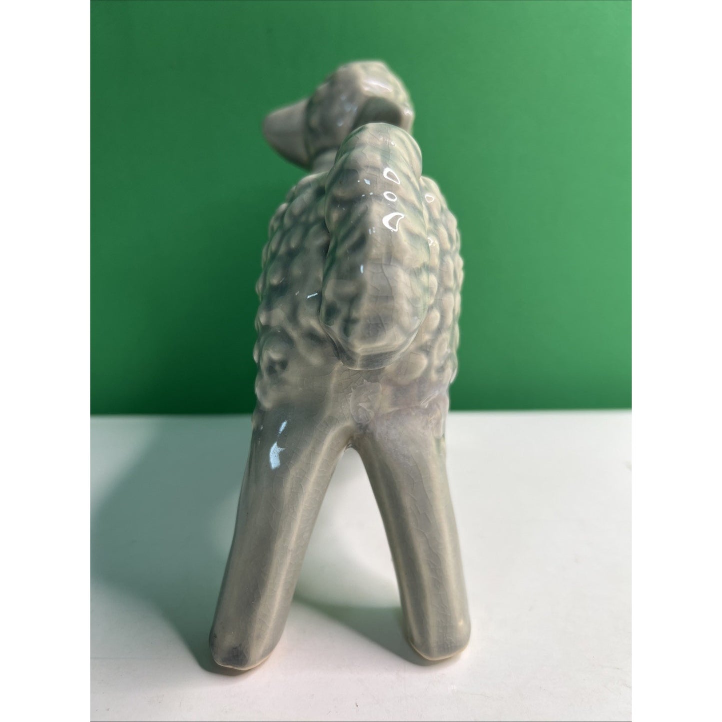 Vintage McCoy Art Pottery Nursery Curly Sheep Lamb With Bow Bells Planter Grey