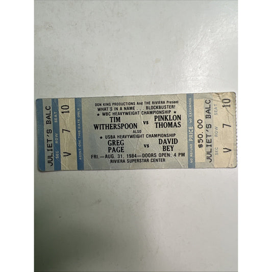 1984 Ticket Boxing Bouts Witherspoon vs Thomas & Page vs Bey Heavyweight Champ