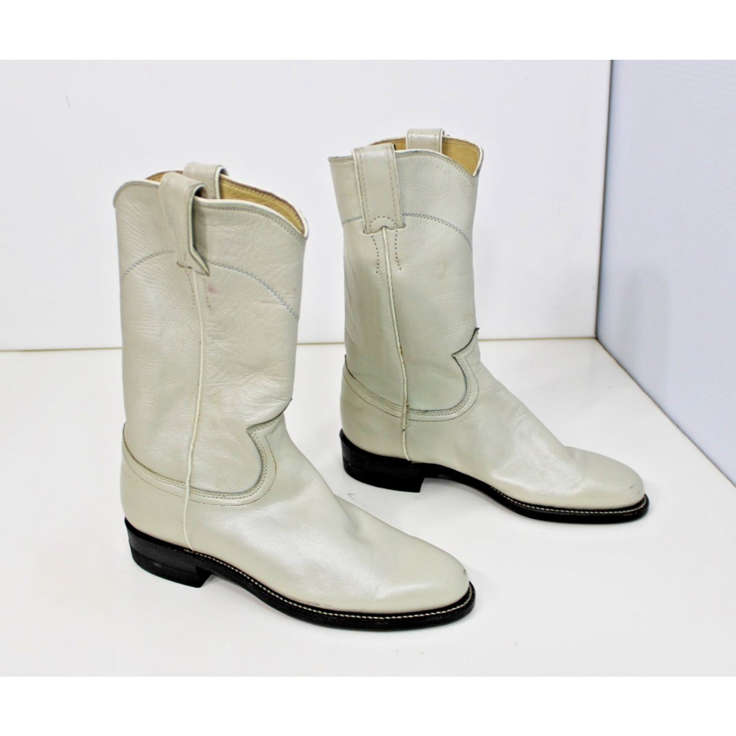 Justin L3713 White Pearl Leather Roper Western Cowboy Boots Women's 4.5B