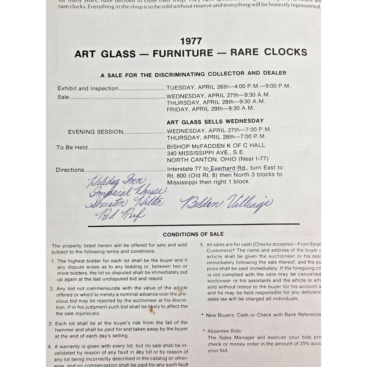 1977 Early’s Antique Auction Catalog - Art Glass & Clocks w/ Realized Prices