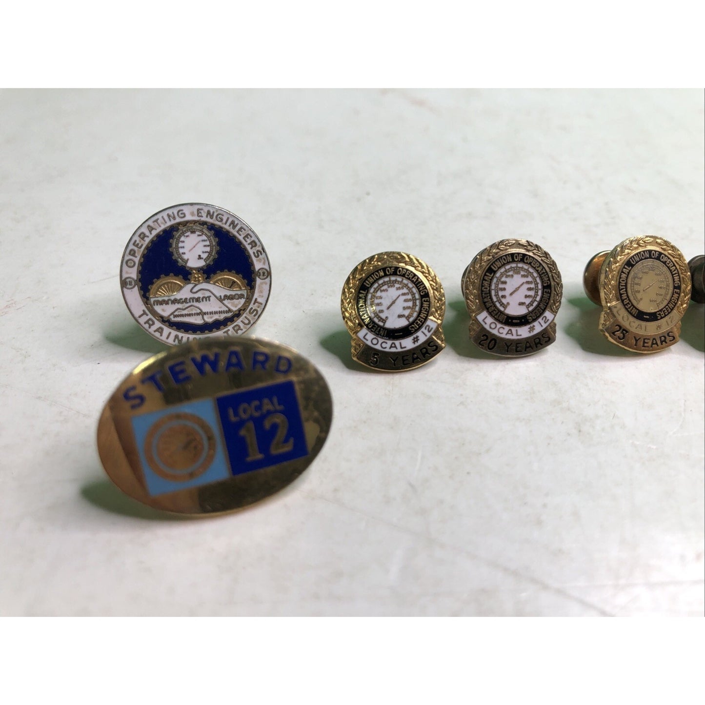 Lot Of 9 Operating Engineers Enamel Pins Guage Reward Anniversary