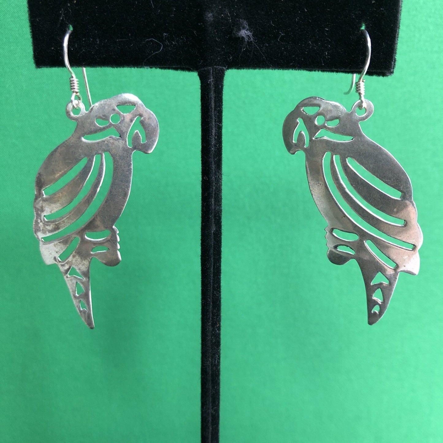 Vtg Mexican .925 Silver PARROT Toucan Bird Earrings Stamped Pierced Hook Wire
