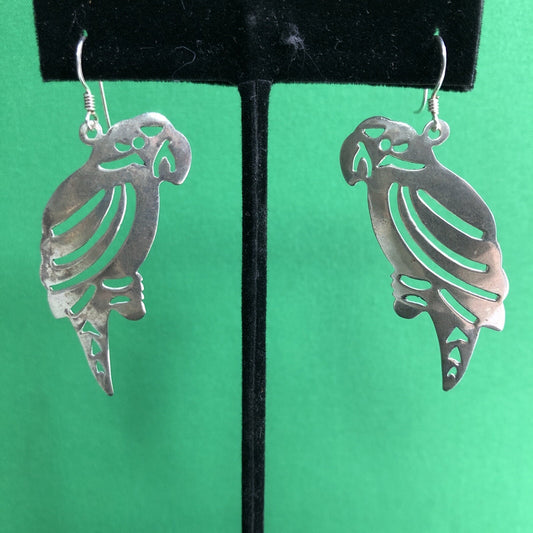 Vtg Mexican .925 Silver PARROT Toucan Bird Earrings Stamped Pierced Hook Wire