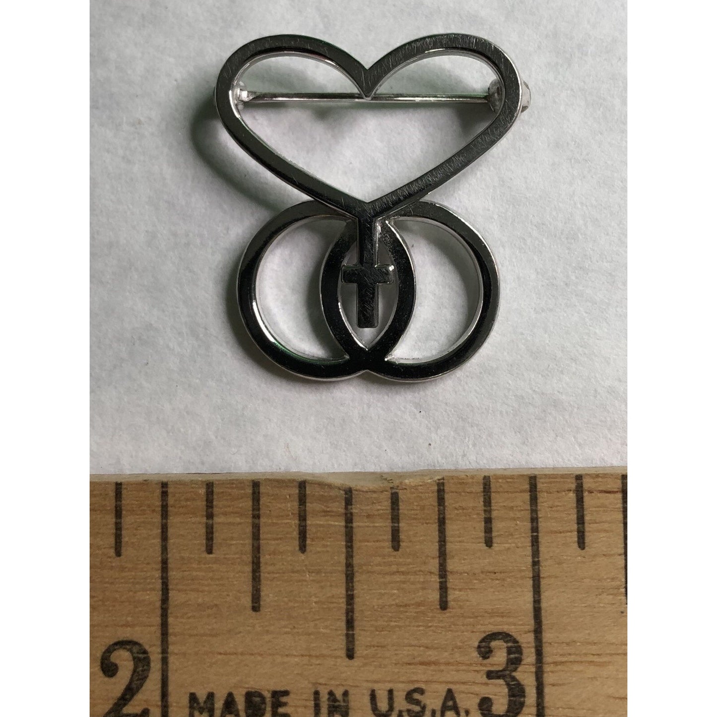 Vintage Signed D&C Sterling Silver Heart Infinity Cross Pin Brooch 1" Catholic