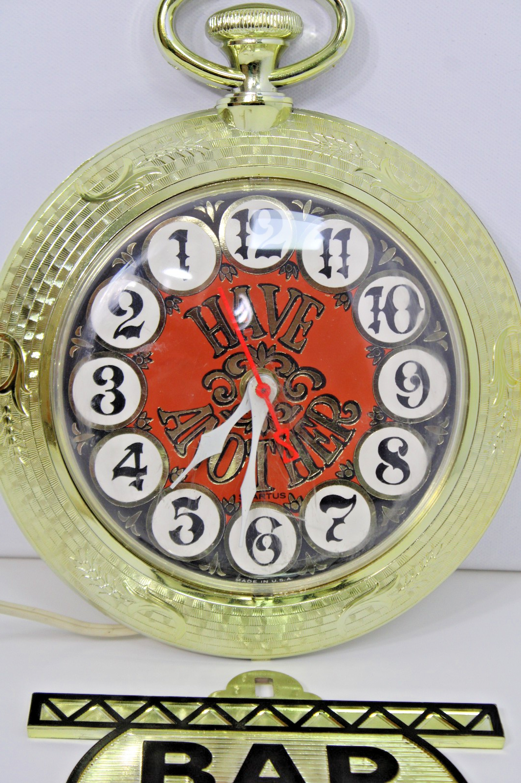 Vintage 1960s Spartus Electric Wall Clock, Bar Open/ Closed, Retro Man Cave