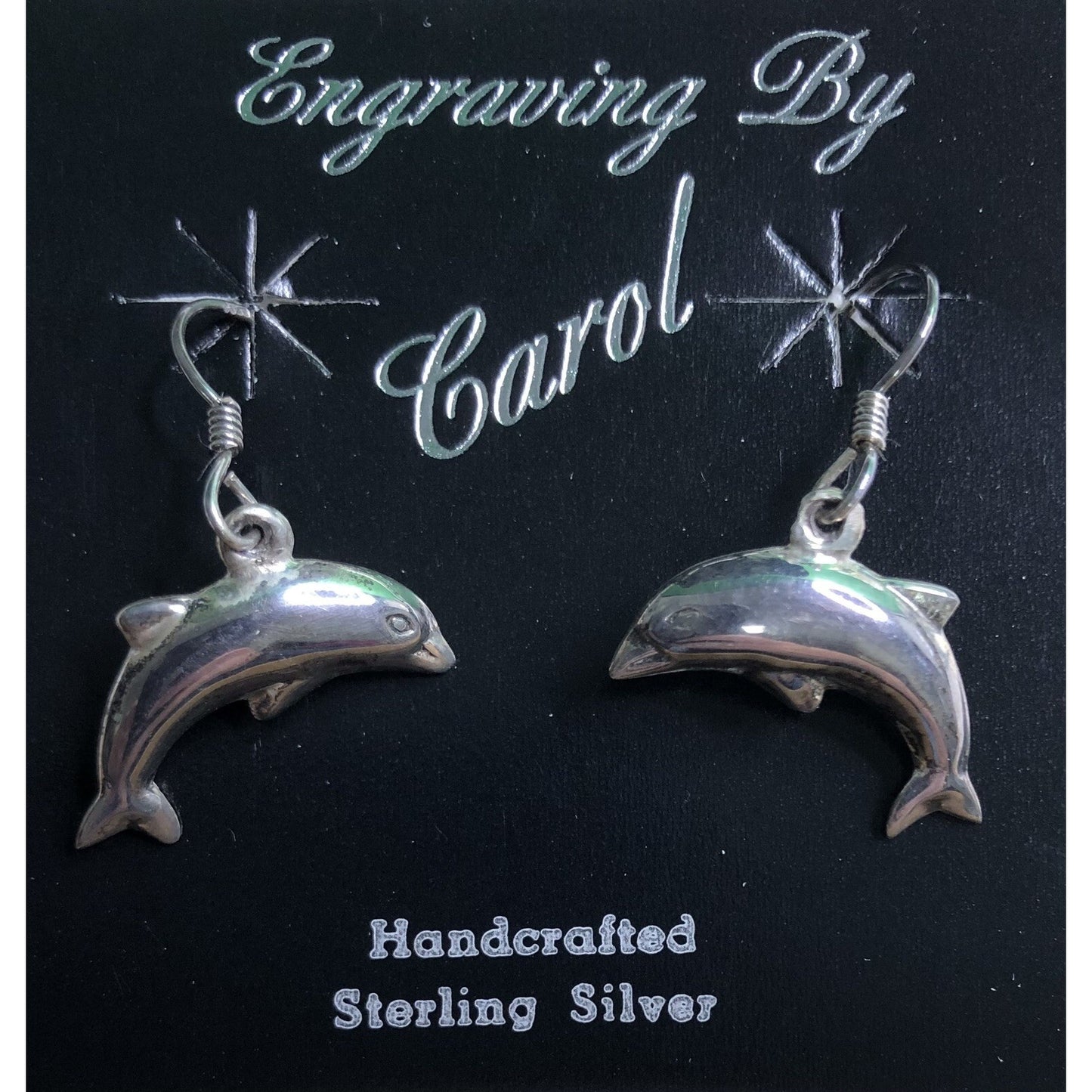 Pair Vintage Sterling Silver DOLPHIN EARRINGS Wire Hook Dangle Handcrafted