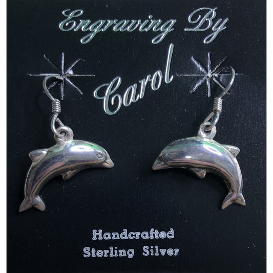 Pair Vintage Sterling Silver DOLPHIN EARRINGS Wire Hook Dangle Handcrafted