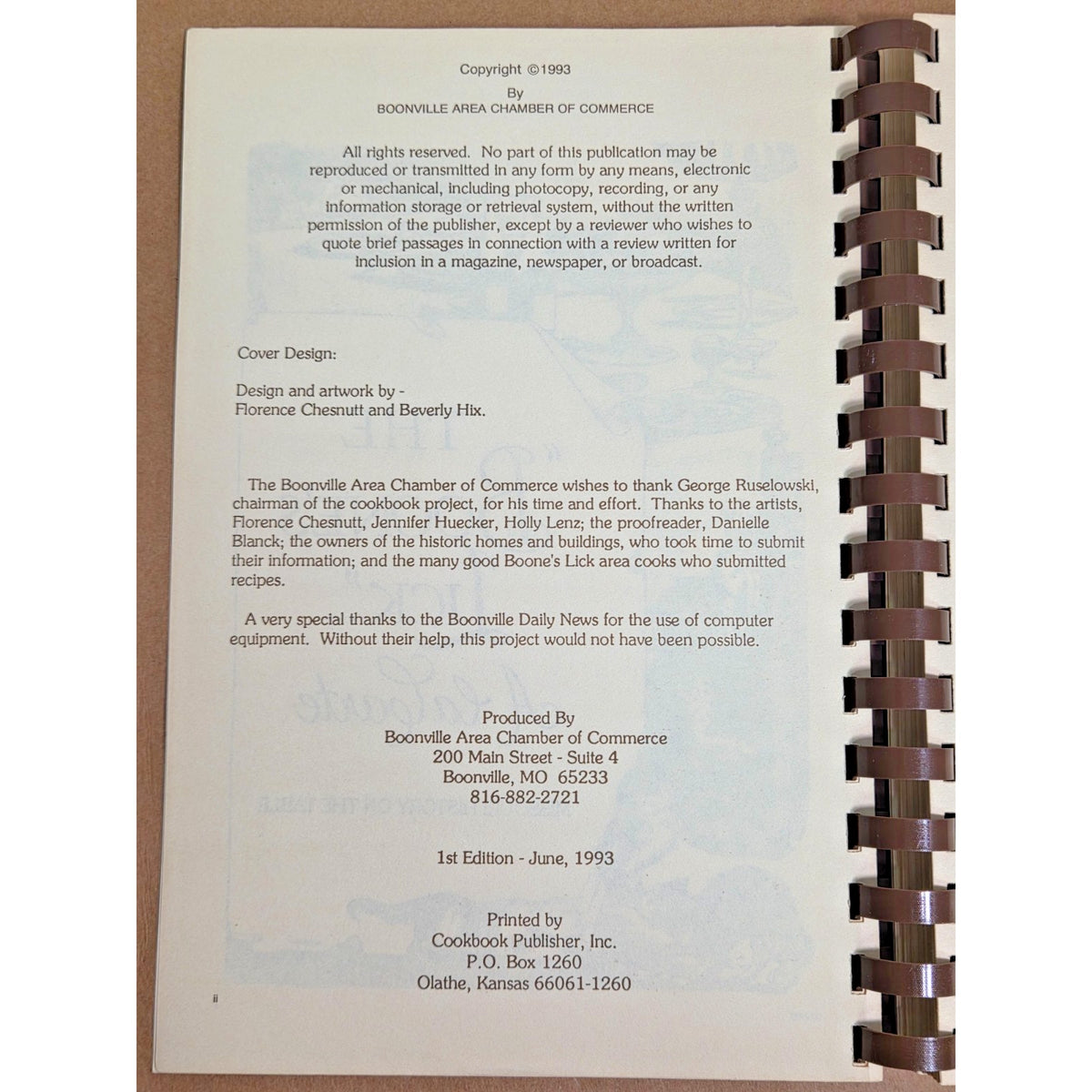 Vintage 1993 Boone's Lick A la Carte: Missouri History & Heritage Cookbook