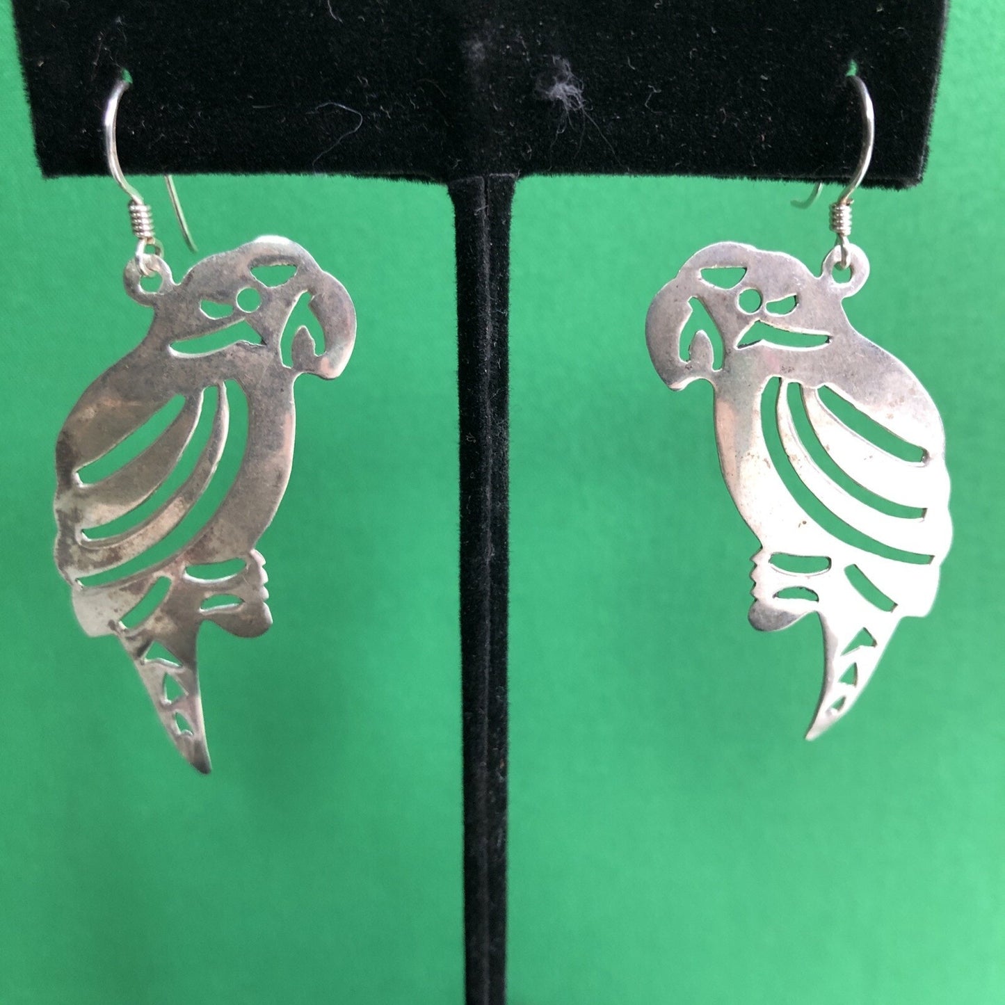 Vtg Mexican .925 Silver PARROT Toucan Bird Earrings Stamped Pierced Hook Wire