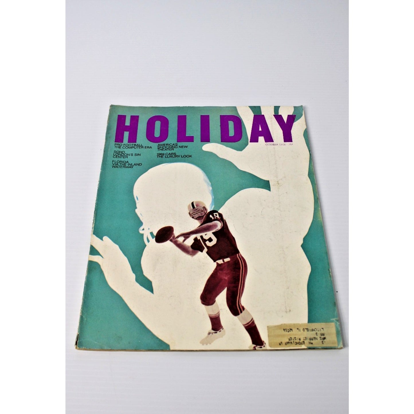 1968 October HOLIDAY Magazine- NFL Pro Football, Soho London, 1969 Luxury Cars