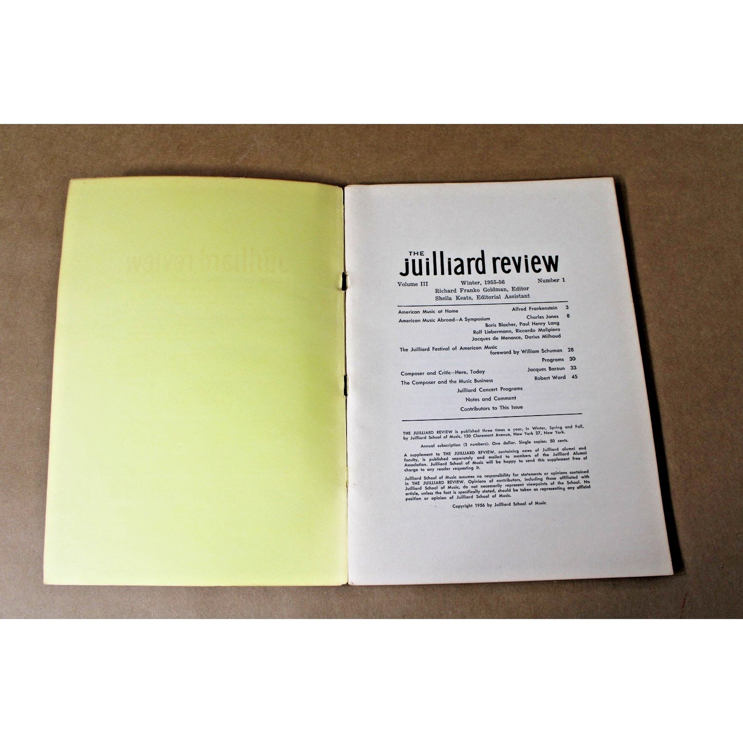 1955 1956 The Julliard Review, Festival Issue American Music Concert Program