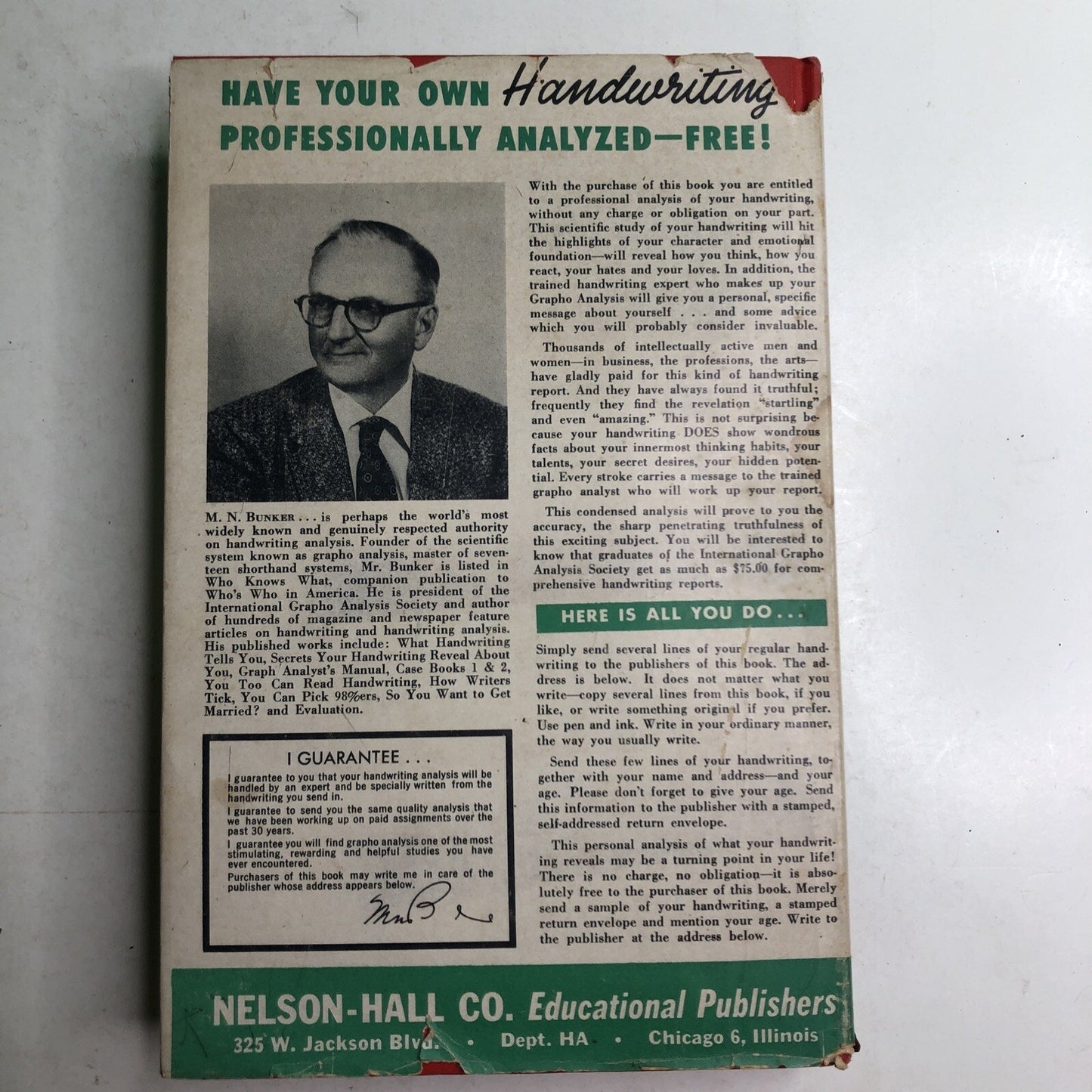 Handwriting Analysis The Art and Science 1959 M.N. Bunker Hard Cover Dust Jacket