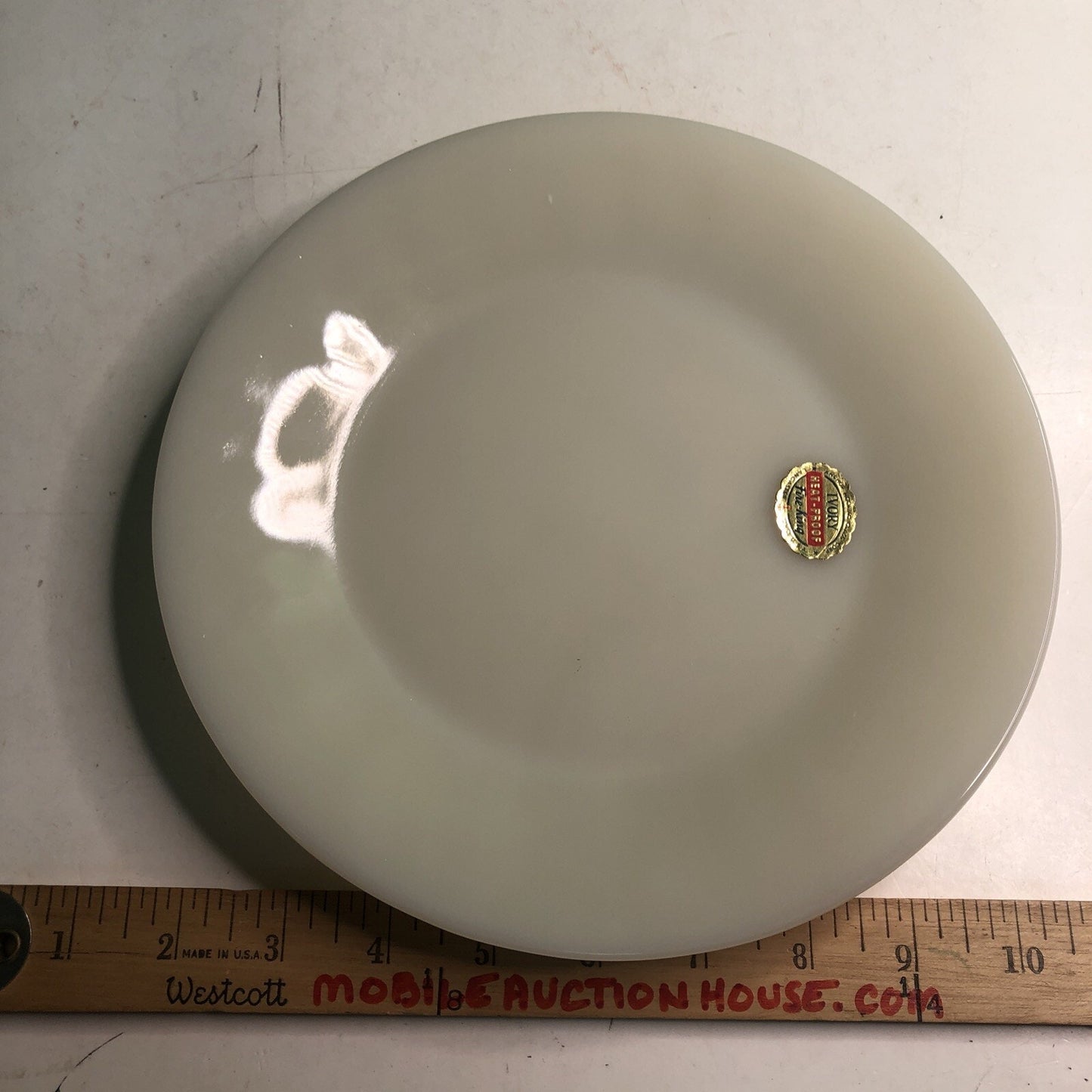 MCM Anchor Hocking Glass Fire King Oven Ware Ivory Dinner Plate Set Of 2 1940s