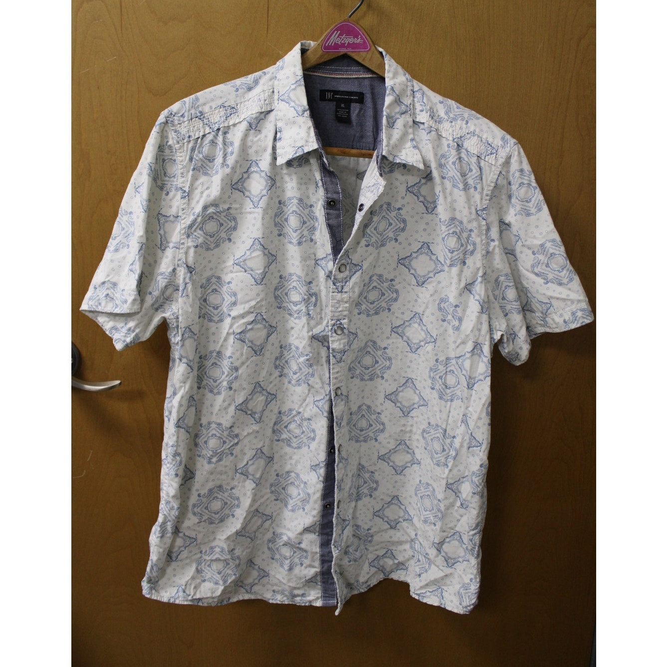 INC Men's Large L Geometric Paisley Short-Sleeve Button-Down Shirt