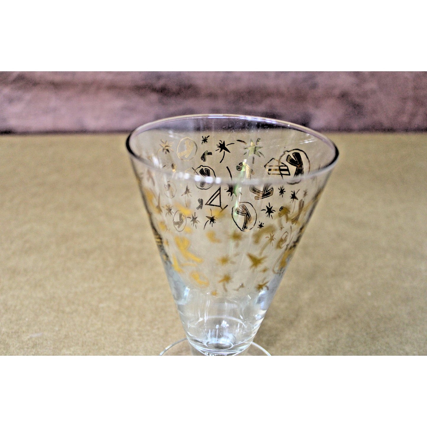 Vintage KAHLUA Cocktail Glass MCM Gold Rockets Cake K Stars Atomic 8oz