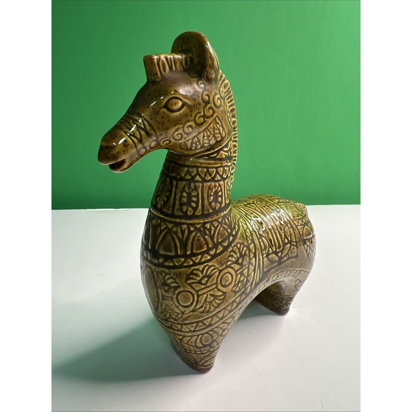 6.5” Mid Century Bitossi Style Glazed Ceramic Horse Signed By Artist