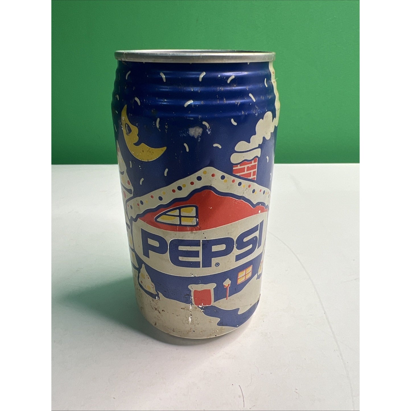 Vintage PEPSI 12 oz EMPTY CAN Winter Holiday House Design 1990's