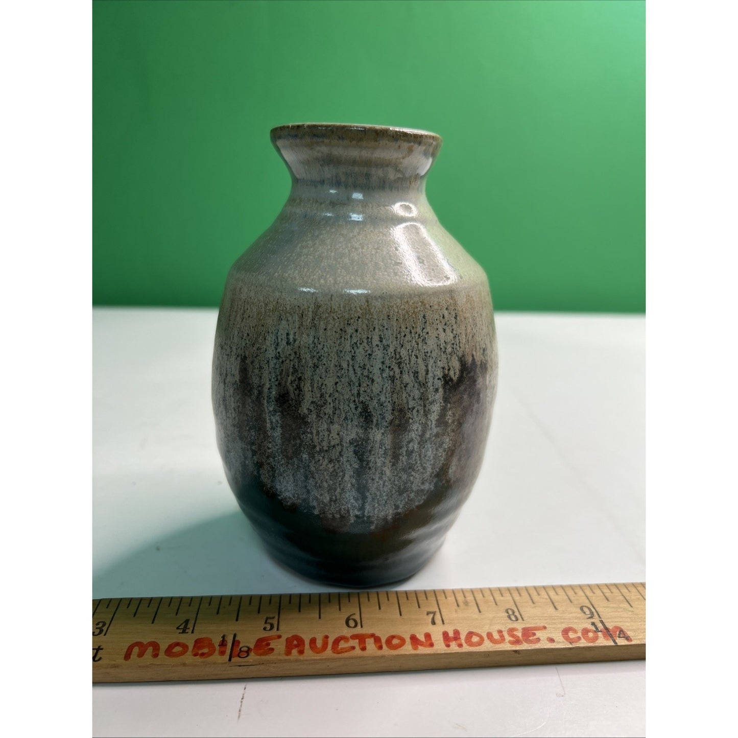 Studio Art Pottery Ceramic Blue And Earthen Hues Drip Glazed Vintage Vase